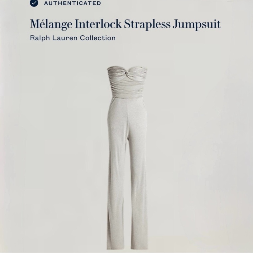Ralph Lauren Collection Mélange Interlock Strapless Jumpsuit Heather Grey Medium - Picture 16 of 16